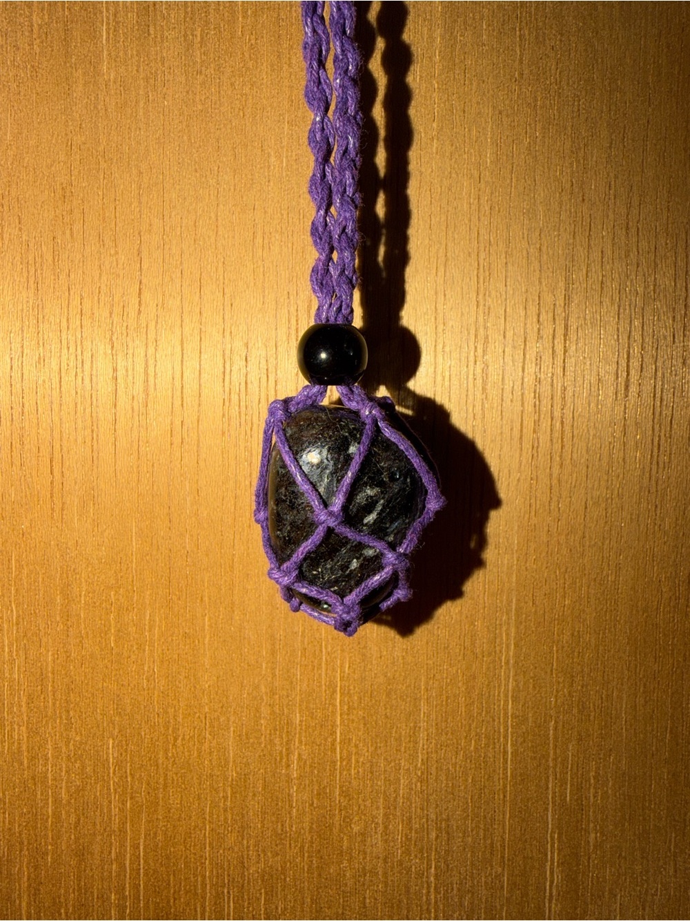 Purple Cord Black Stone Pendant Necklace garnet stone adjustable